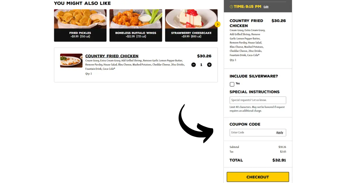 Texas Roadhouse Free Appetizer coupon code field