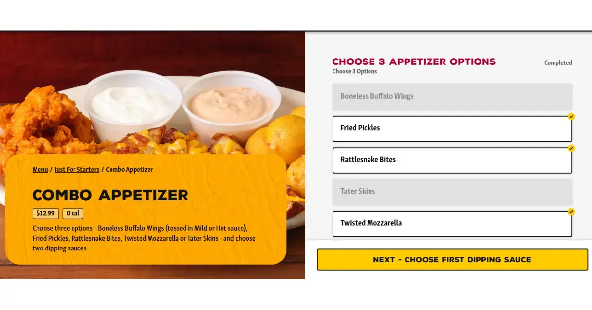 Texas Roadhouse combo Appetizer choices