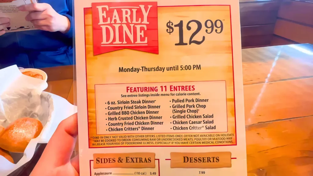 texas roadhouse early dine menu